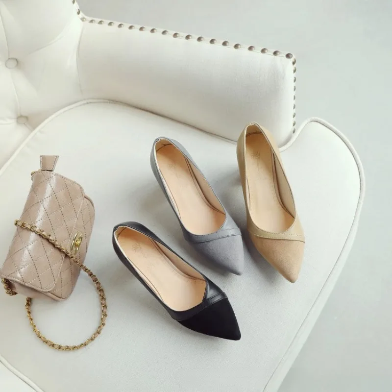 2024 New Arrival Women's Chunky Heels Pumps Spring Summer Slip-on Dress Daily Wear Large Size Court Shoes Pointed-toe Prom Shoes