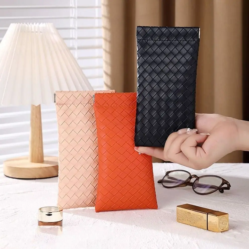 

Fashion Male Weave Automatic Closed Waterproof Female Eyewear Storage Bag Cosmetic Bag Sunglasses Pouch PU Leather Glasses Case