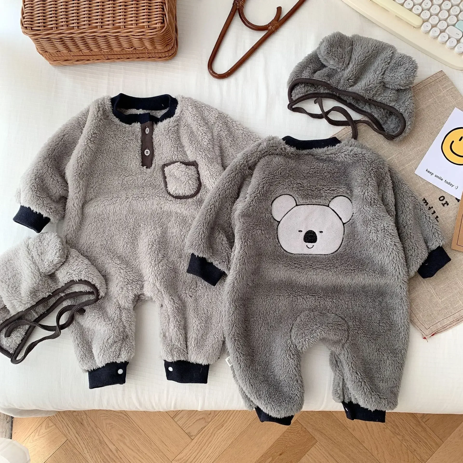 

Winter-Proof Infant Baby Clothes: 0-2 Years Old Double-sided Plush Bears Boys & Girls, Snug Cozy Kids Newborn One-piece Romper