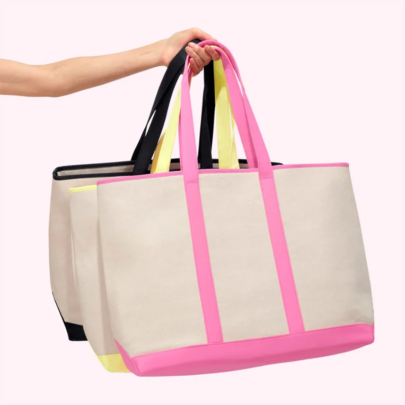 

Canvas Women Tote Bag Fashion Simple Shoulder Bag with Zipper Candy Color Classic Large Handbag