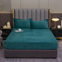 3pcs Green Flannel Fitted Sheet Solid Color Bedding Set Winter Warm Plush Bed Sheet Set Home Bedroom Decor Deep Pocket Sheet