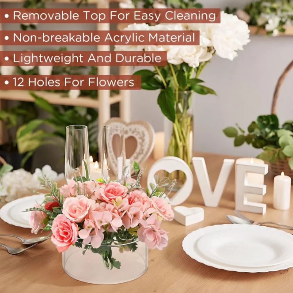 Simplicity Acrylic Flower Vase Clear Circular Low Vase Wedding Birthday Party Decor Home Dining Table Decorations 2