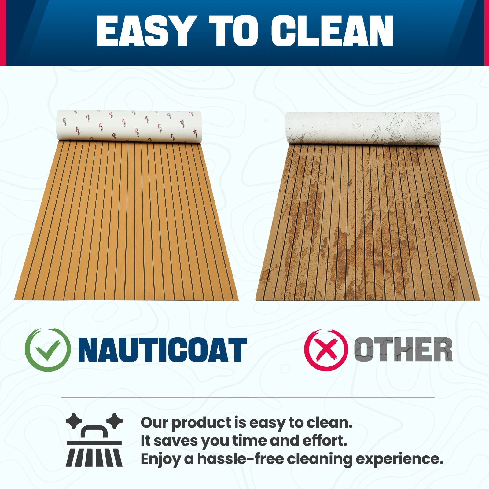 Nauticoat EVA Foam Boat Flooring - Faux Teak Marine Decking, 92.5"x43.3", Non-Skid & UV Resistant