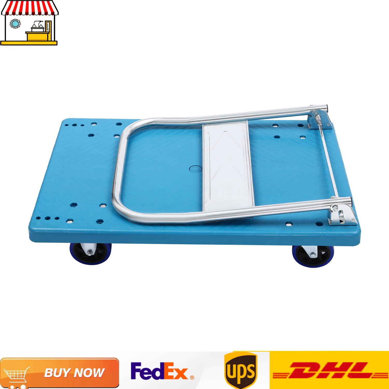 60 * 90 cm faltbarer industrieller Transportplattformwagen | 300 kg Handwagen mit Rädern | Blau