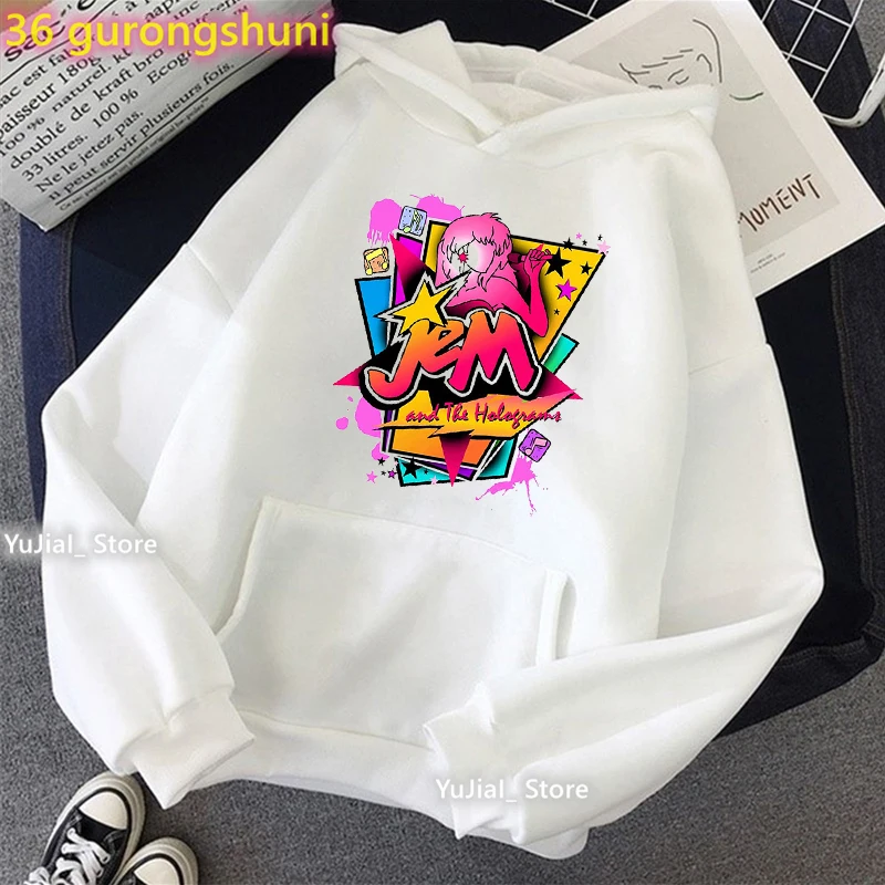 2022 Hot Sale Jem And The Holograms Print Cap Hoodies Women'S Clothing Funny Fashion Hip Hop Sweatshirt Femme Harajuku Coat