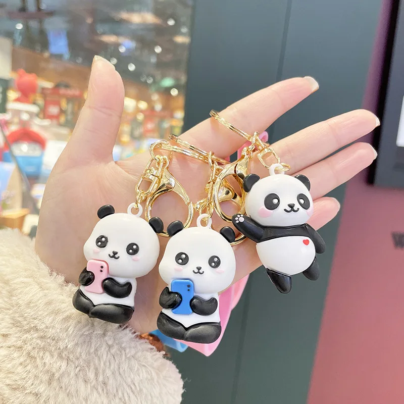 Sport Style Cartoon Skating Panda Keychain Charms Girls Creative Cute  Animal Bag Ornaments Key Ring Accessories Gift