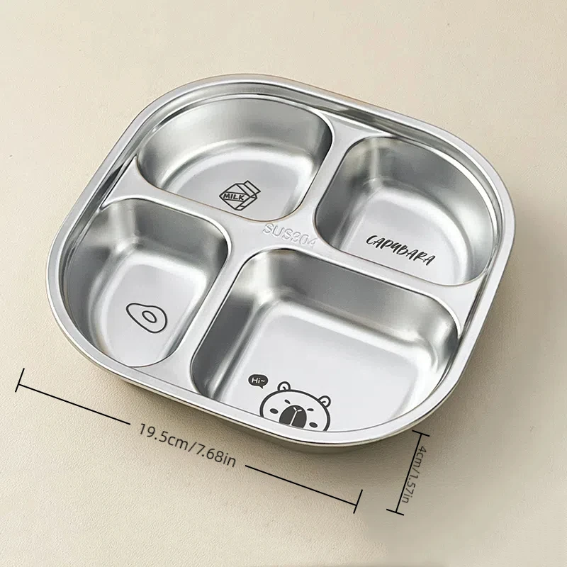 WORTHBUY Cute Capybara 304 Stainless Steel Divided Dinner Plate Reusable 3/4 Grids Food Plate Dishes For Kids Adult Dishwasher stainless steel plates