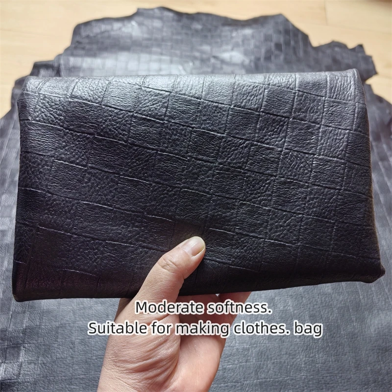 Premium Black Sheepskin Leather Fabric - Genuine Handmade Material
