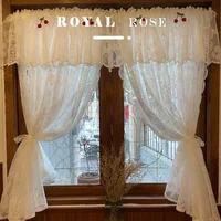 Cotton White Warp Ruffled Cherry Curtains for Living Room French Elegant Lace Valance Curtains for Bedroom Wedding Curtains A583 1