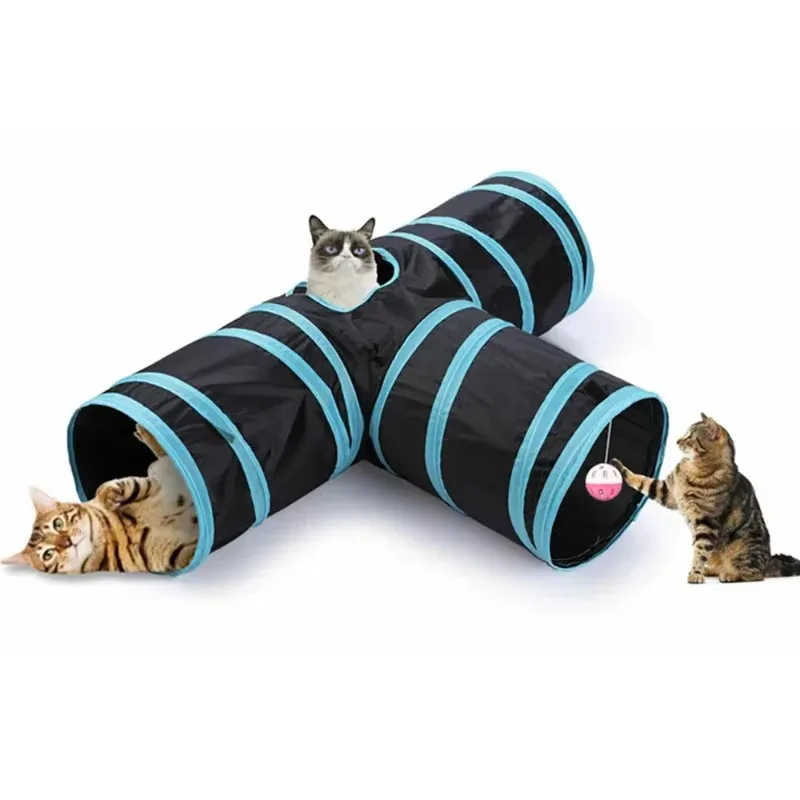 Cat Tunnel Toy 3-Way Foldable Pet Playhouse Crinkle Paper Bell Durable Oxford Cloth Animal Tunnel Kittens/Rabbits/Guinea Pigs small pet tunnel