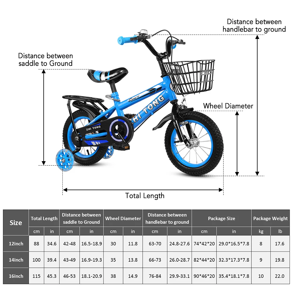 Children Bicycle Adjustable Height with Detachable Basket 12/14/16 Inch For 2-7 Years Old Boys Girls children bicycles