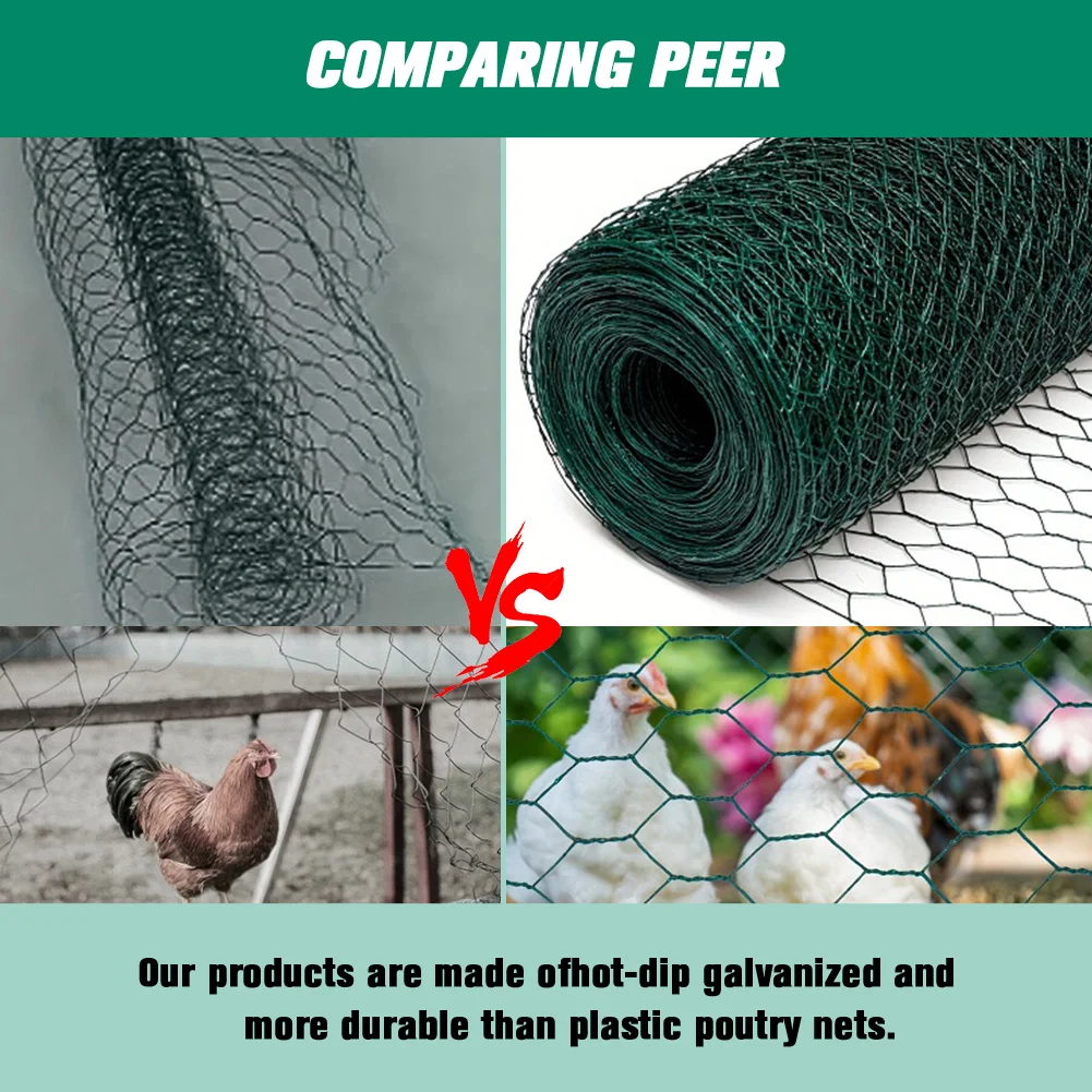 Chicken Wire 39.37x1200in Hexagonal Mesh Chicken Coop Rabbit Wire PVC-Coated Garden Poultry Netting Anti-Rust for Poultry Garden