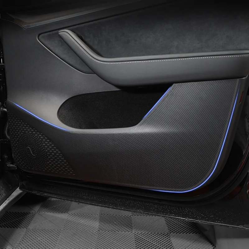 Car Door Anti Kick Pad For Tesla Model 3 Y Leather Carbon Fiber Protection Film Protector Stickers Trim Accessories