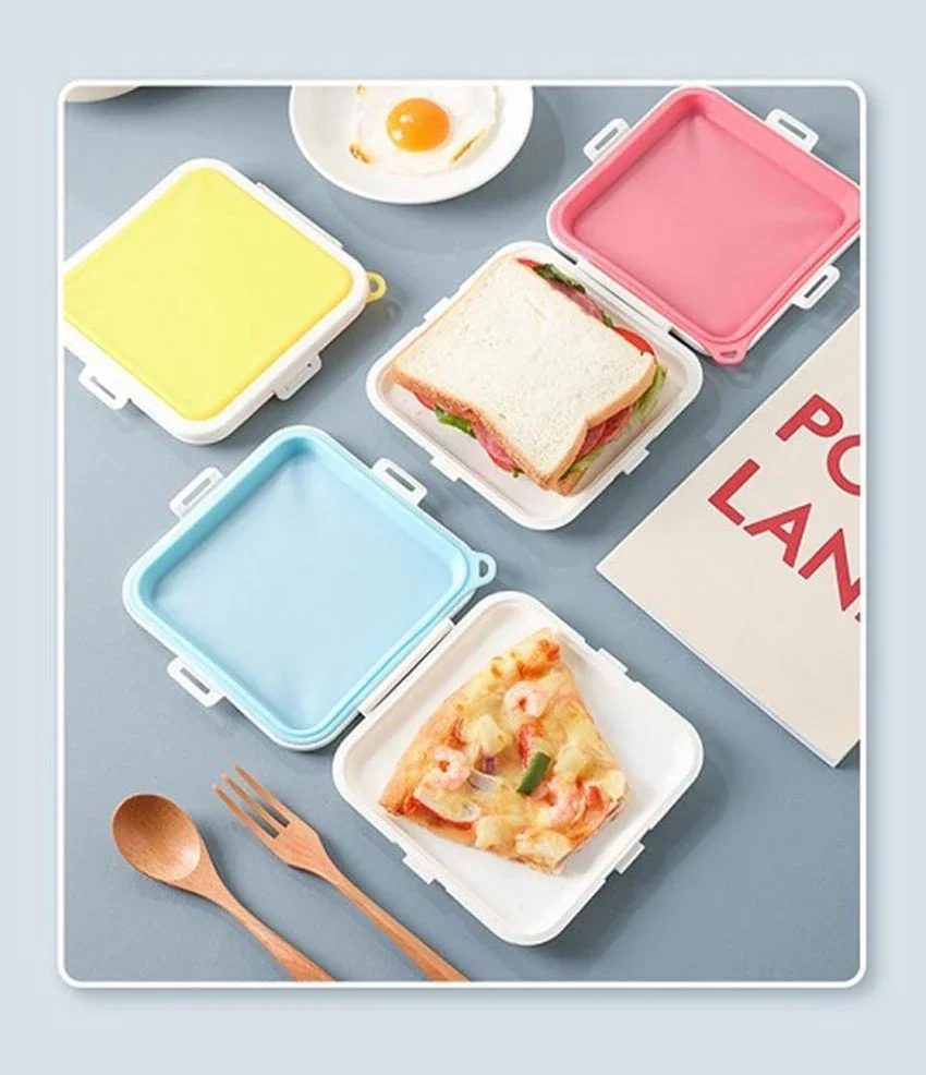 Description Picture 6 of itemPortable Sandwich Toast Bento Box Reusable Silicone Sandwich Box Eco-Friendly Lunch Food Container Microwavable Dinnerware