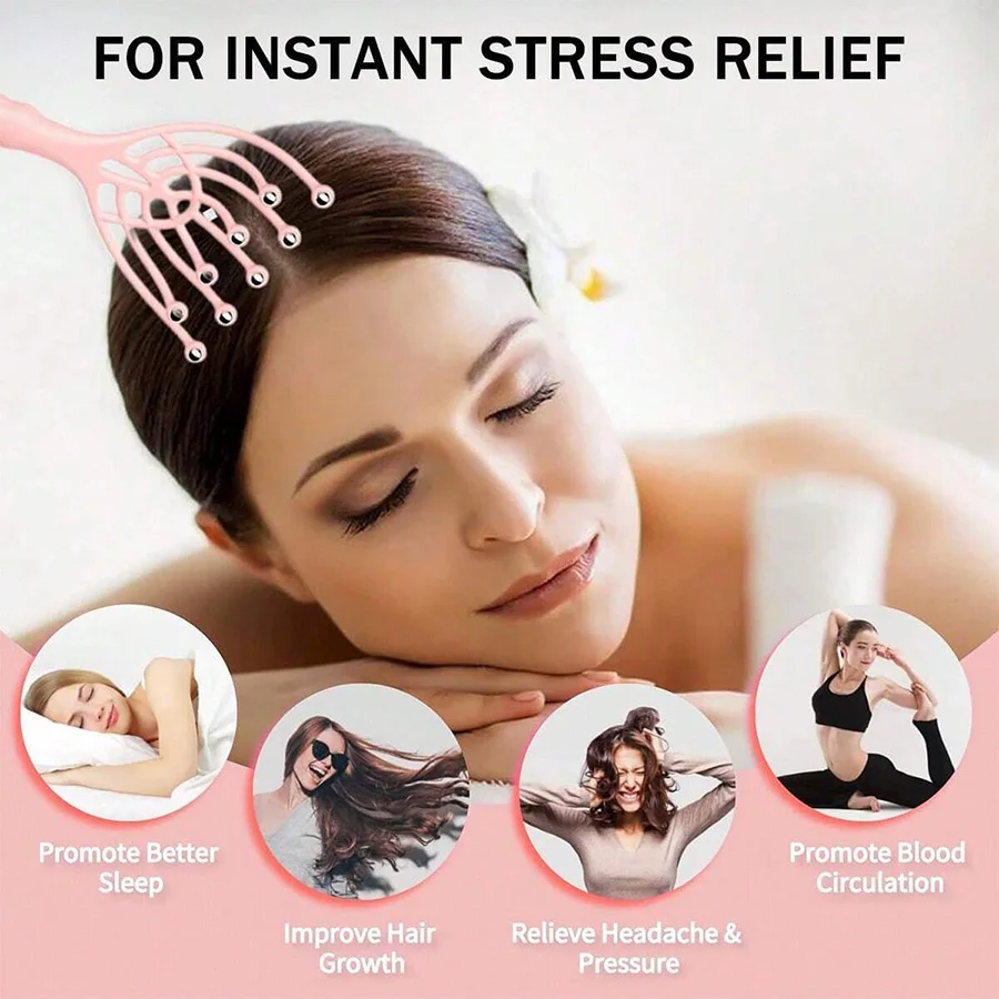 9 Claws Head Massger Streamlined Ball Deep Stress Relaxation Scalp Massager Handheld Spa Massage Roller Health Stress Relief Aid