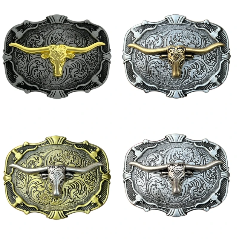 

Antique Western Cowboy Belt Buckles for Men Engraved Buckles Collection Casual Outfit Photo Props Floral Engravings