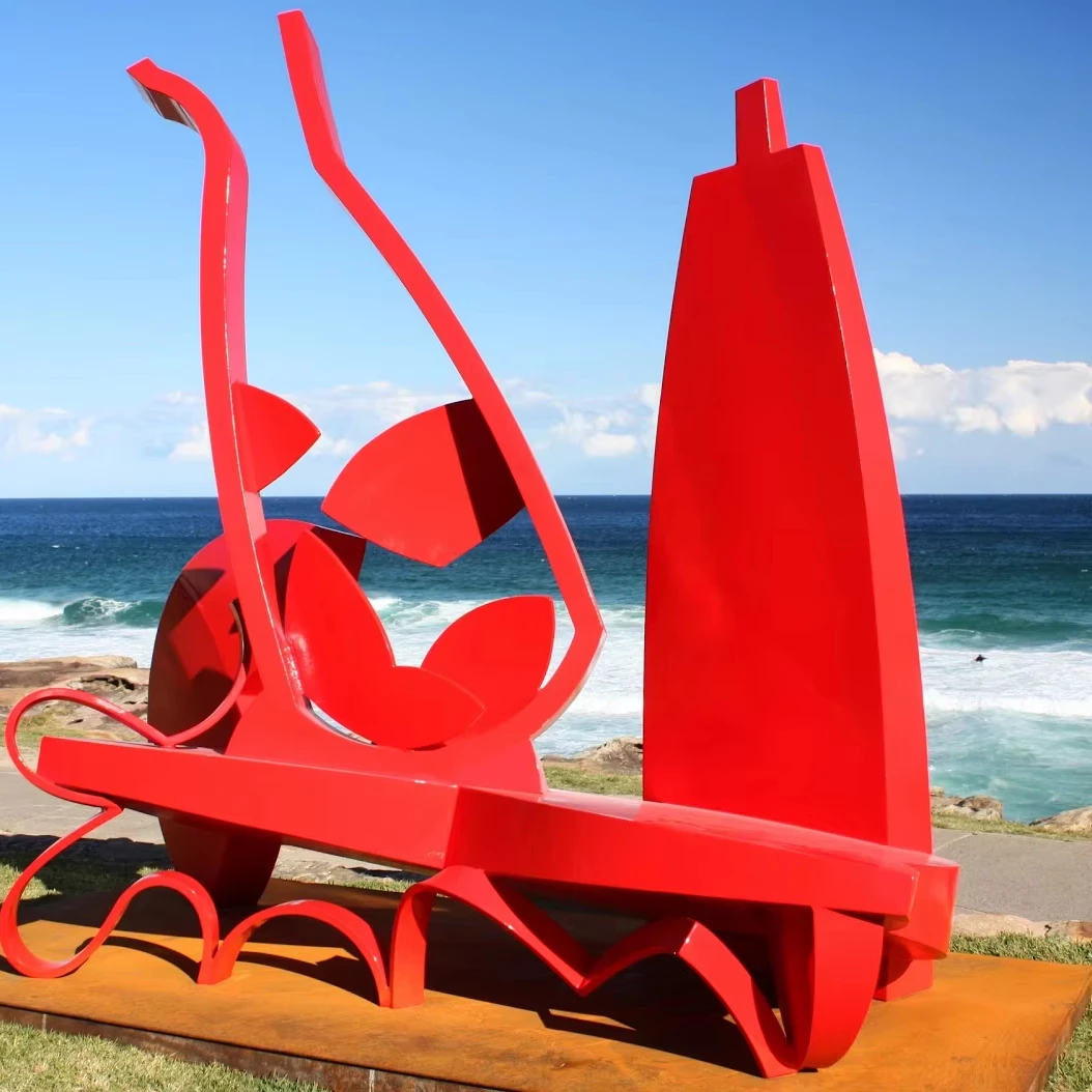 Modern Outdoor Stainless Steel Sculpture Large Painted Metal Art