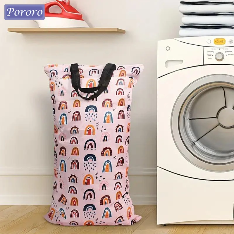 40*70cm Large Hanging Wet Dry Pail Bag Two Zippered Waterproof Wet Clothing Bag Laundry Diaper Nappy Bags Prints Portable Pouch 3
