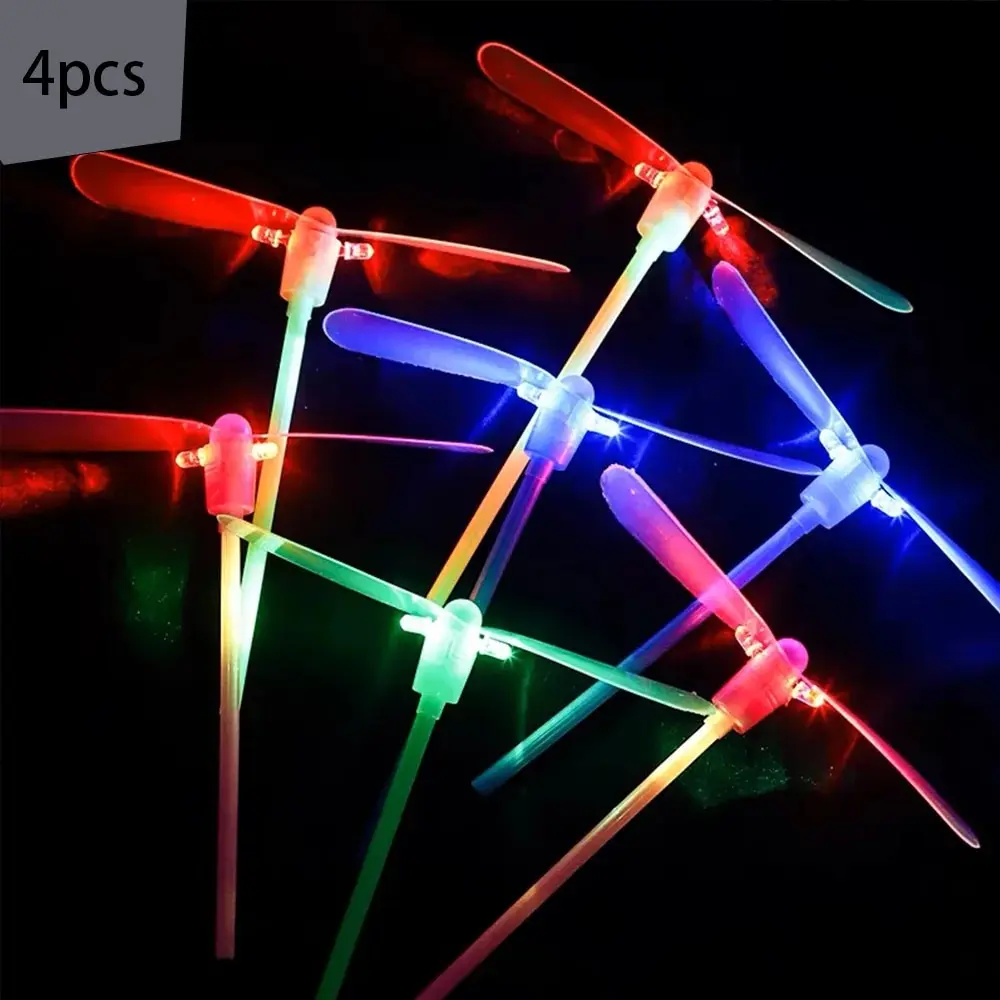 4Pcs 18cm Children Outdoor Toy Bamboo Dragonfly Category Toy Fairy Flying Saucer Selling Flying Arrow Flashing Light bamboo dragonfly