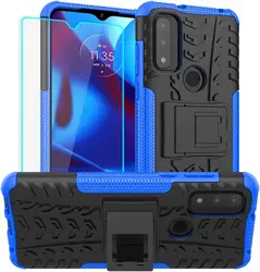 Shockproof Heavy Duty Armor Phone Case with Stand and Screen Protector for Pc + tpu (Blue)