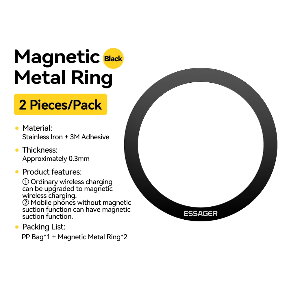 Essager 2-Pack Magnetic Metal Ring for Wireless Charging Plates