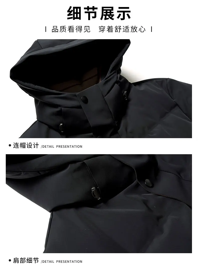Lässige mittellange warme Entendaunenjacken mit Kapuze für Herren, 2025, Winter-Outwear, winddichte Puffermäntel, verdickte gepolsterte Oberteile – Detail 13
