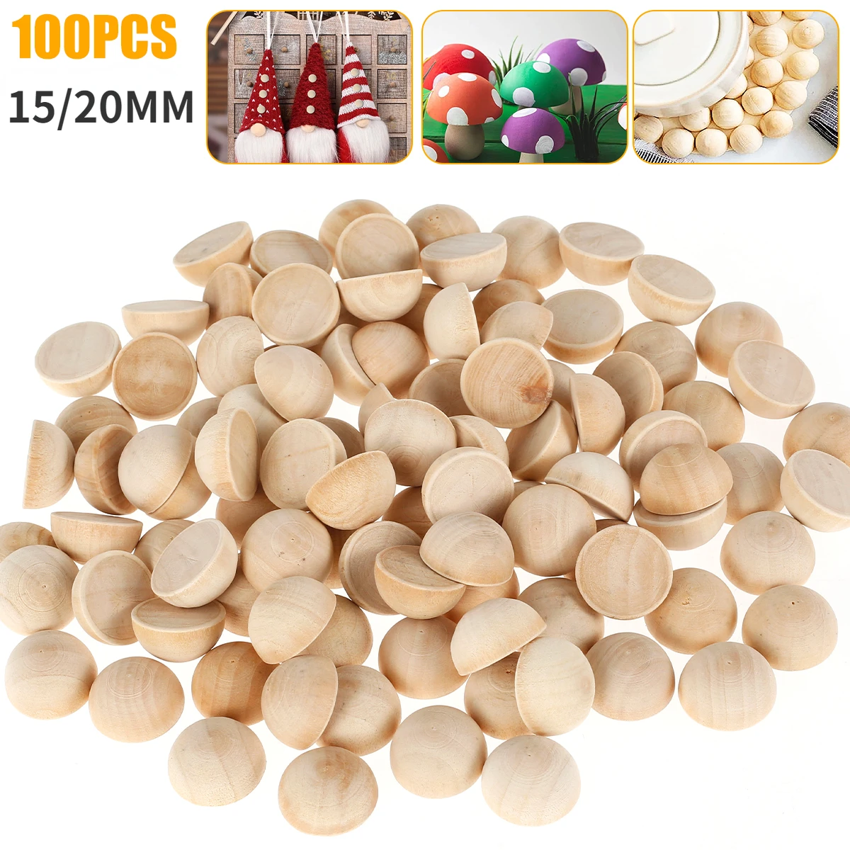 Half Wooden Beads 100pcs Unfinished Half Round Wooden Balls Split Balls Mini Craft Supplies