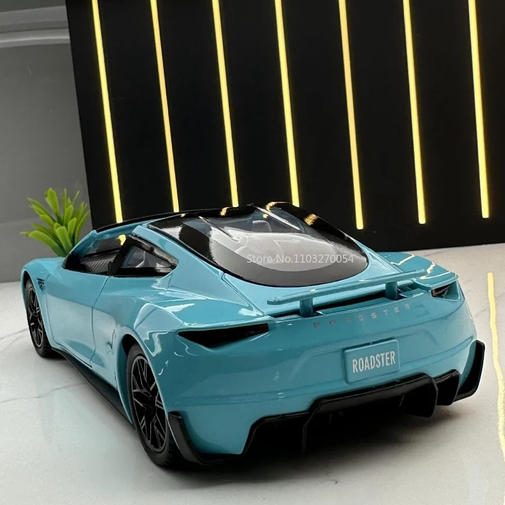 

Модель игрушечного автомобиля Tesla Roadster 1/24, литые Автомобили со звуком и фотоэлементами, суперспортивный автомобиль для детей, подвески на день рождения