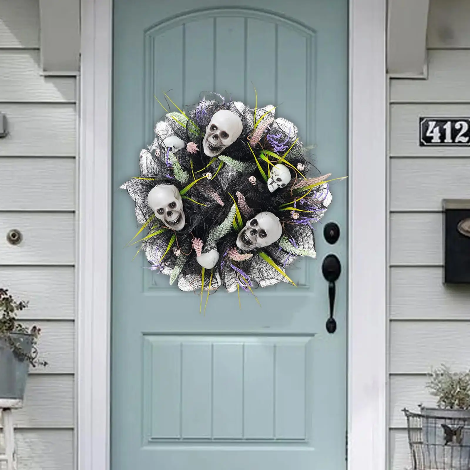 

Halloween Front Door Skulls Wreath Wall Hanger Decoration for Office Door