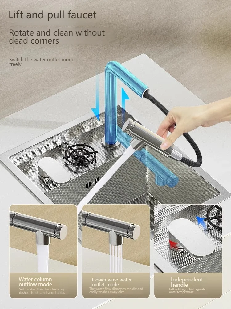 Bar Sink 304 Stainless Steel Silver Small Kitchen Sink Hidden Cup Washer Single Slot With Lid Balcony Garden