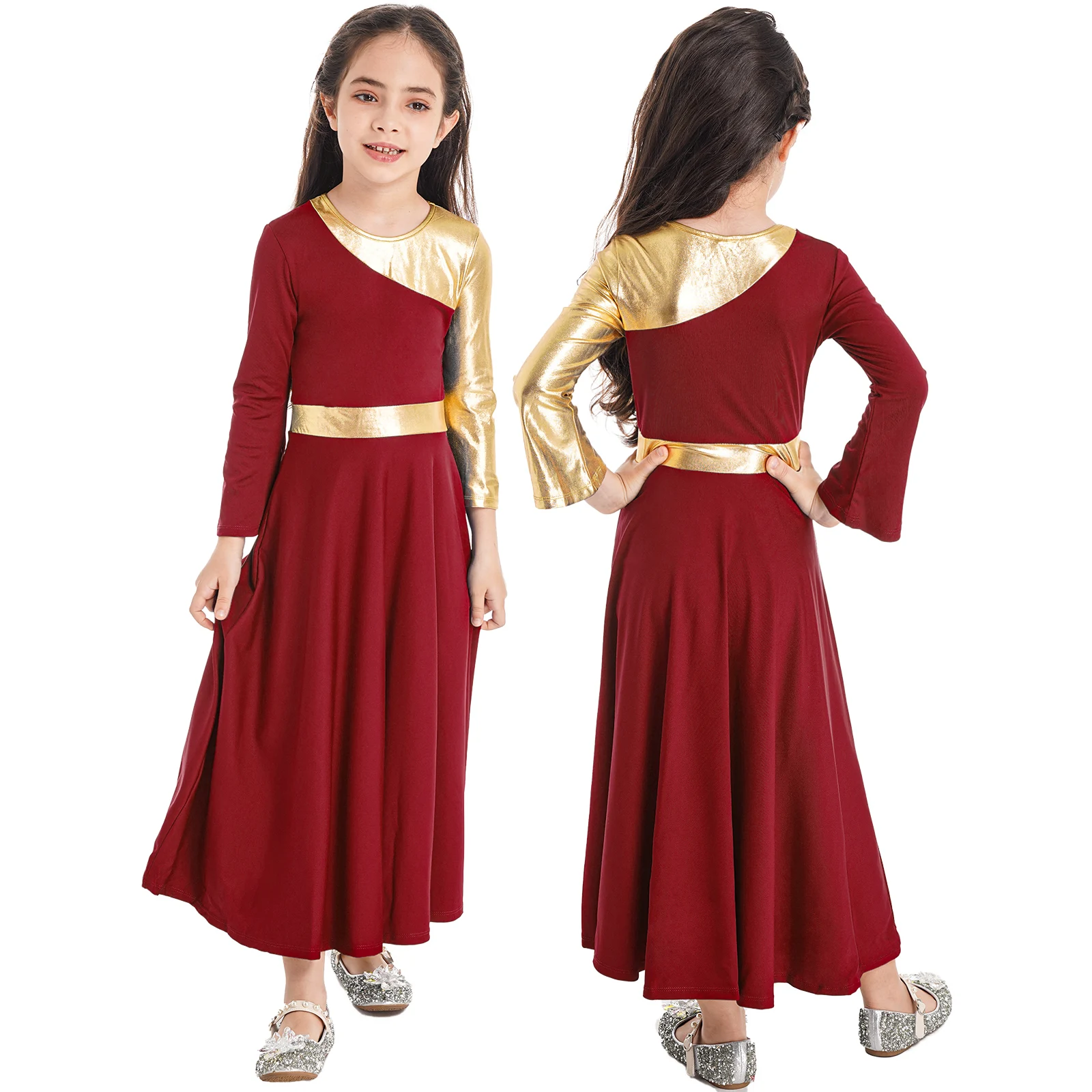 thumbnail image 1 of Vestido de baile lírico de Ballet para mujer, Túnica de baile de adoración cristiana, vestido de gimnasia, bata metálica, disfraz de fiesta de Iglesia de adoración, 1 of 5