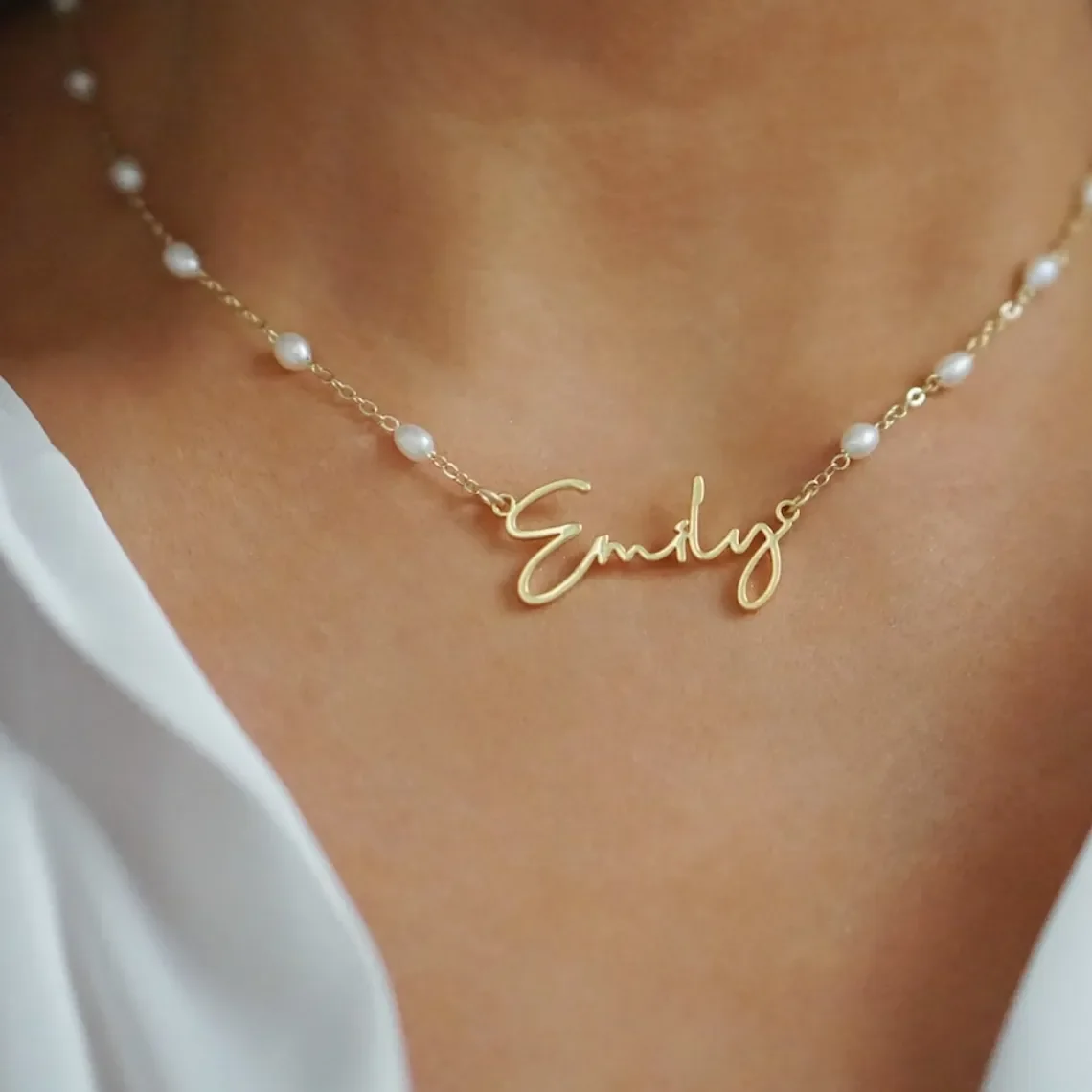 

Custom Beaded Pearls Name Necklace Women Girl Lady Jewelry Stainless Steel Gold Color Nameplate Pendant Necklace Gifts For Her