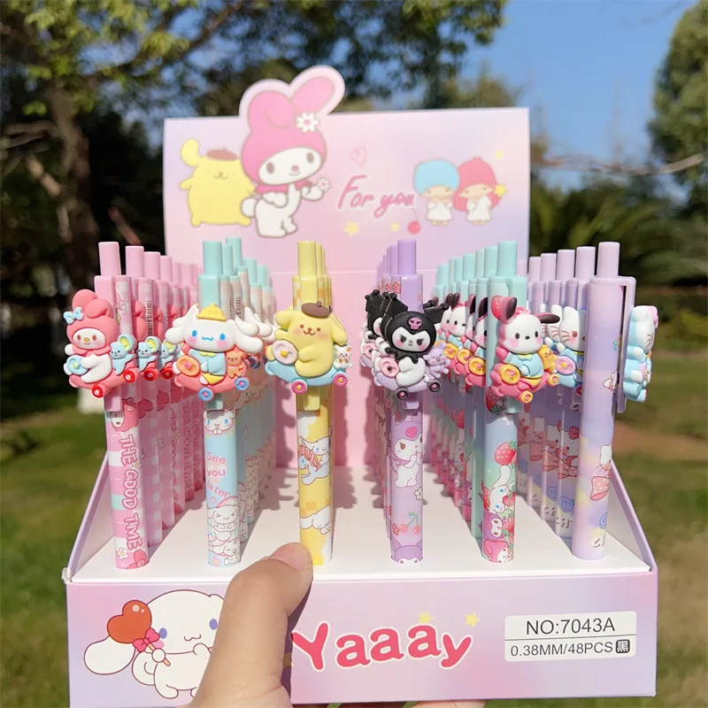 

48 pcs/lot Sanrio Kawaii Animal Press Gel Pen Cute 0.5mm Black Ink Neutral Pens Promotional Gift Office School Supplies