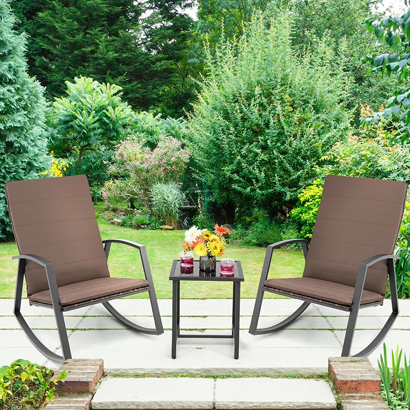 

3 Pieces Patio Rattan Rocking Furniture Set Summer Outdoor Furniture Family Garden Chair Coffee Table Garden Furniture Sets