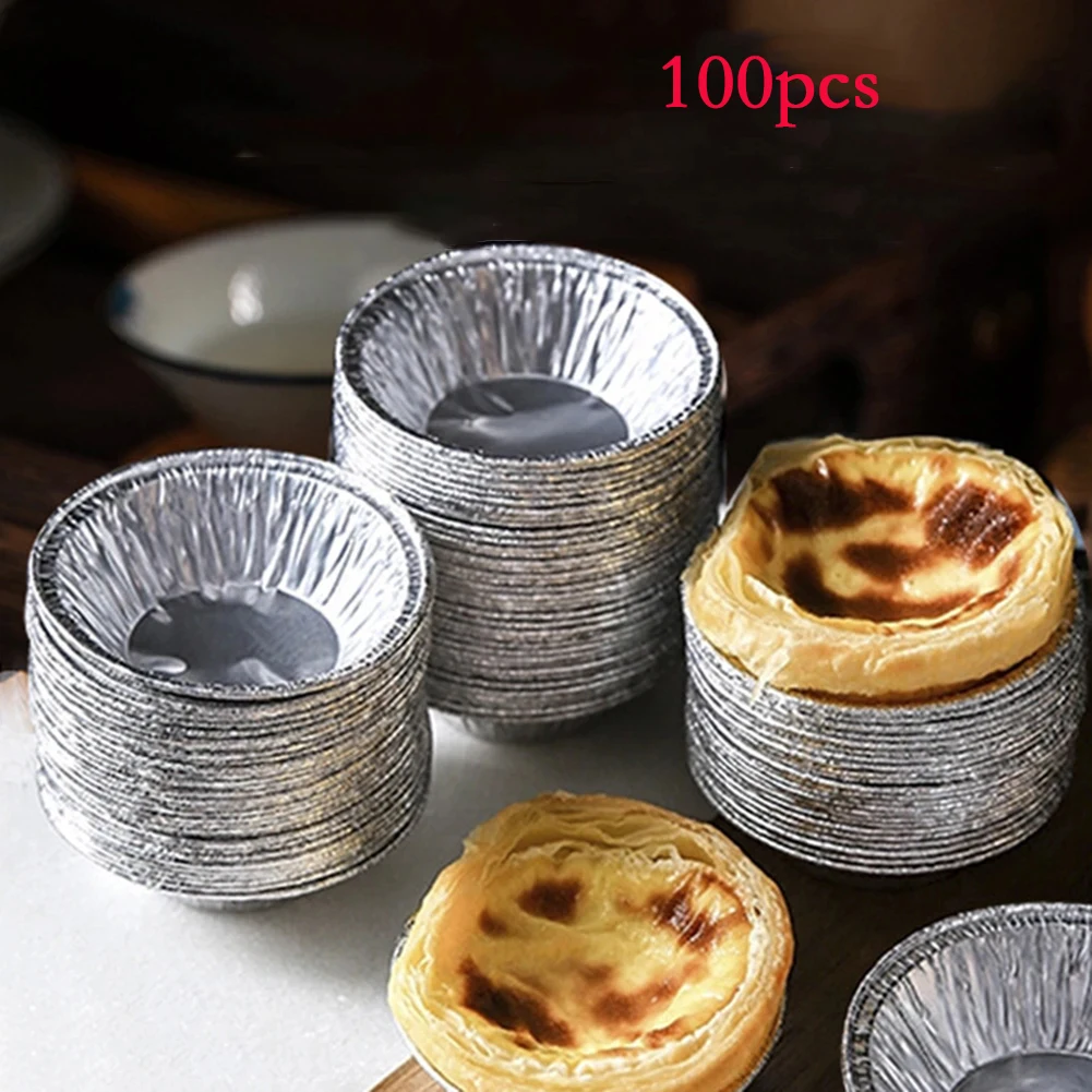 100pcs Disposable Tin Foil Egg Tart Molds Cake Cookie Cupcake Pan