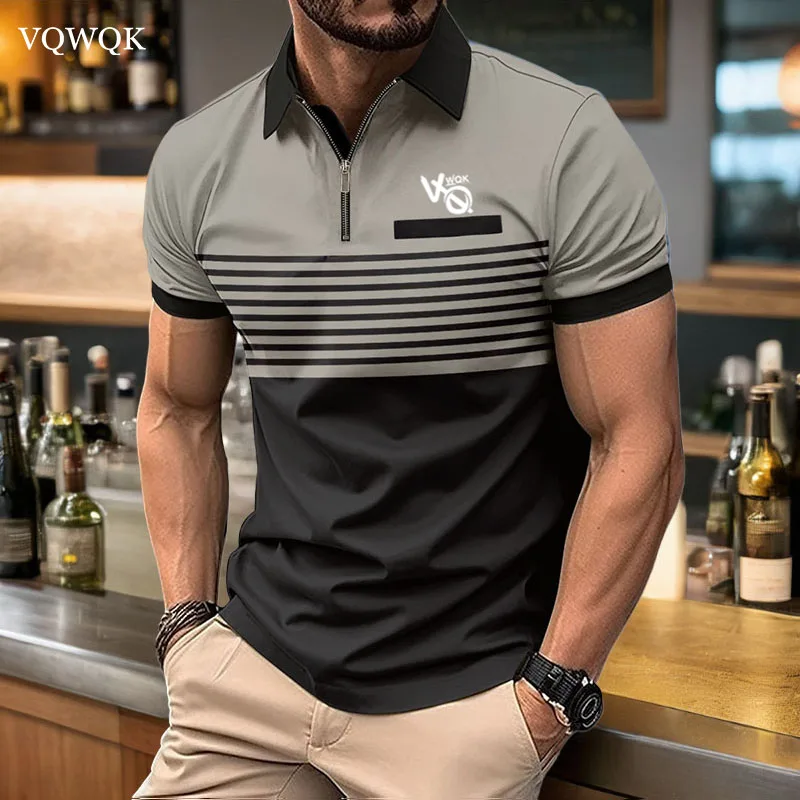 Men's short-sleeved pullover VQWQK Streetwear, lapel, Quick dry, Work, Business, casual, Summer, Fashion Trends