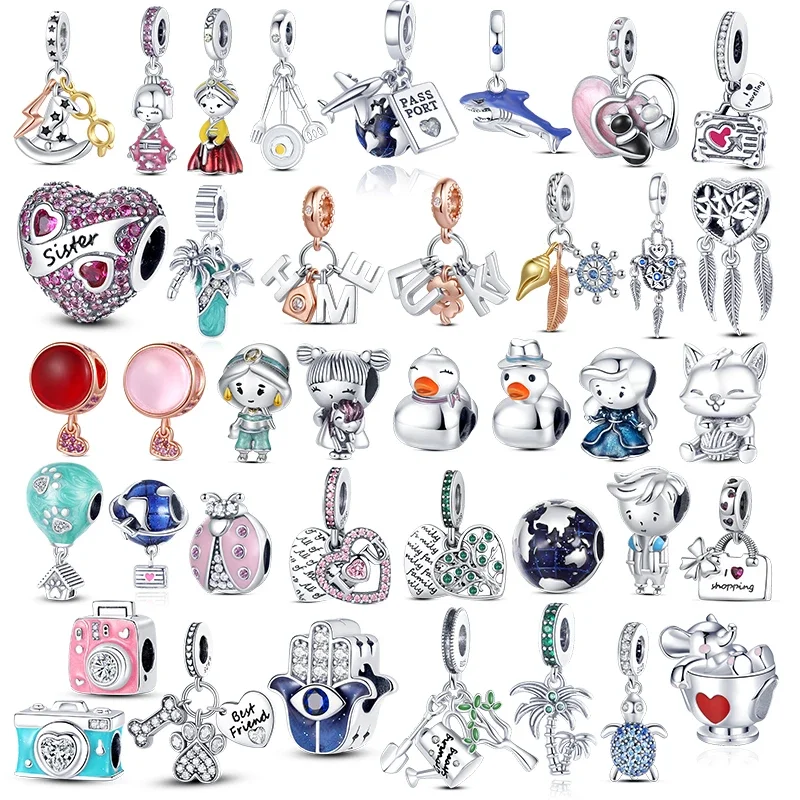 925 Silver Human Skeleton Opal Duck Bone Boutique Pendant Fit Original Pandora Bracelet Charm Bead Necklace Diy Female Jewelry