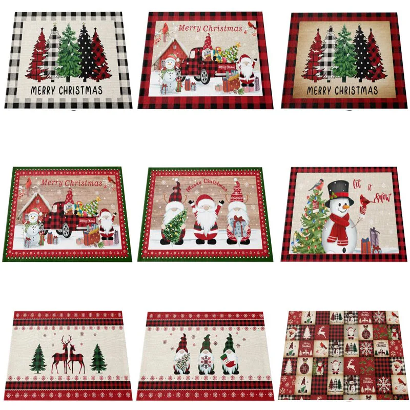 NEW linen Christmas Faceless Gnome Printed table place mat pad Cloth placemat coaster kitchen Table decoration and accessories