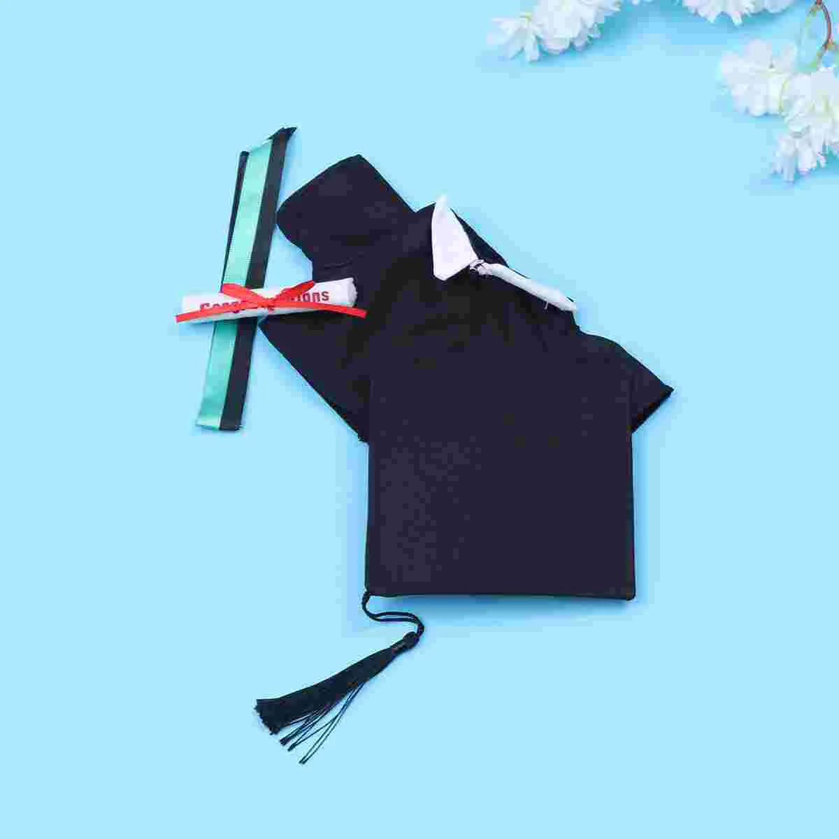 

2 Pcs Animal Stuffed Toy Premie Clothes Graduation Hat Dollhouae Dress for