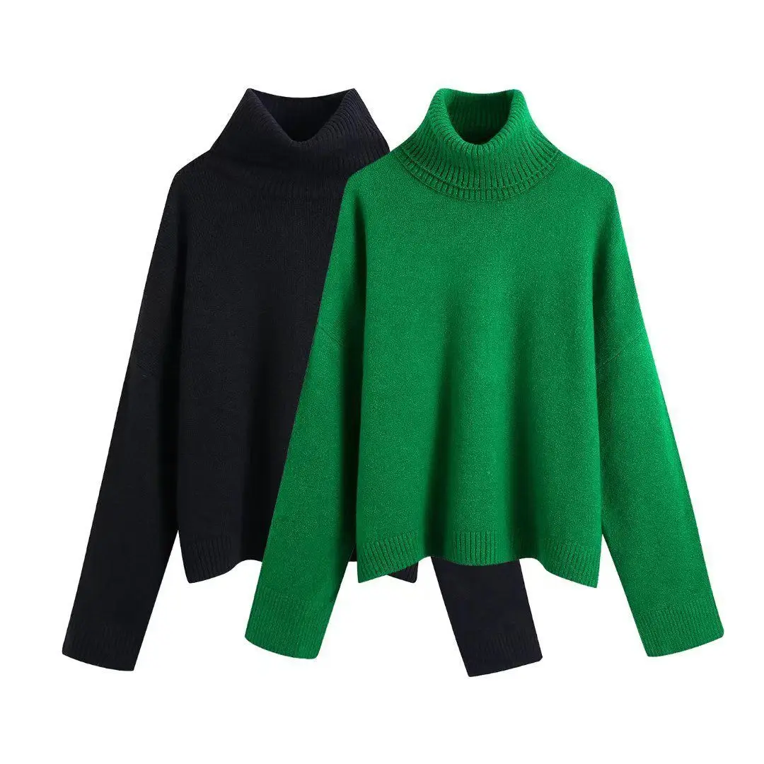 ZAAHONEW Осень-зима 2022 Женский Винтажный Зеленый свитер с высоким воротом