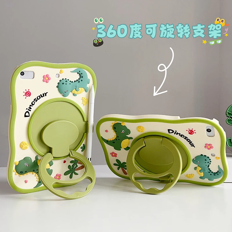 

Cartoon Dinosaur Fold bracket Silicone Tablet Case For APPLE iPad 10.9 Pro11 Air 4 3 10.2 10.5 5th 6th 9.7 Mini6 4 5 123 7.9 8.3