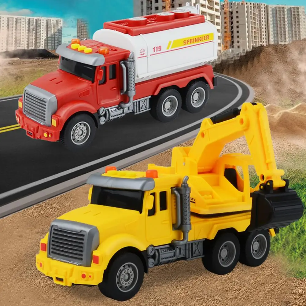 Engineering Truck Toys with Light & Music Simulation Crane Excavator Sprinkler Ladder Truck Model Toy No Battery Required Mini C