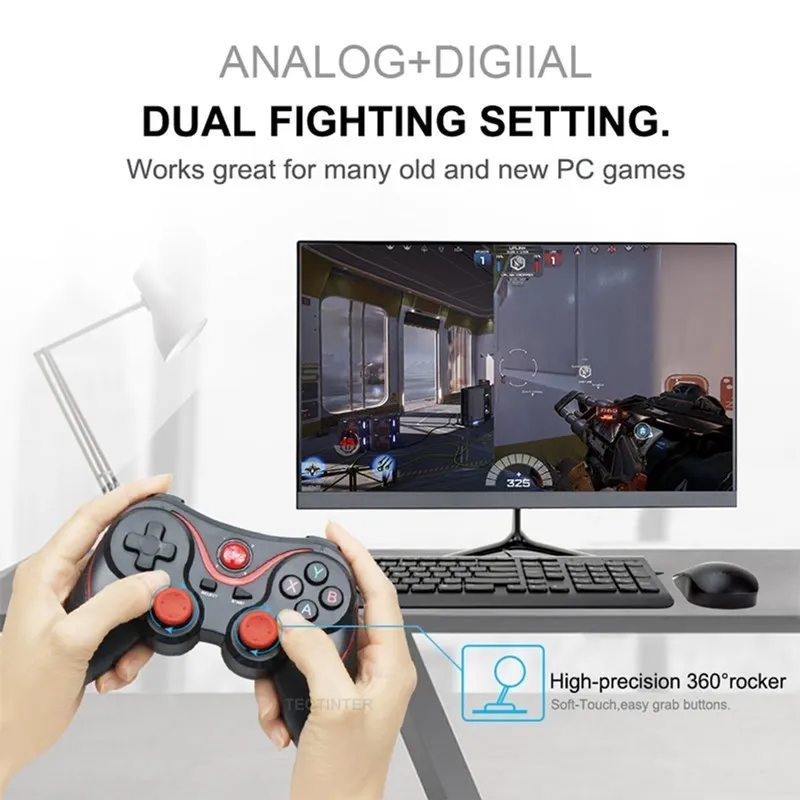 Wireless 3.0 Game Controller Terios T3/X3 For PS3/Android Smartphone Tablet PC With TV Box Holder T3+ Remote Support Bluetooth