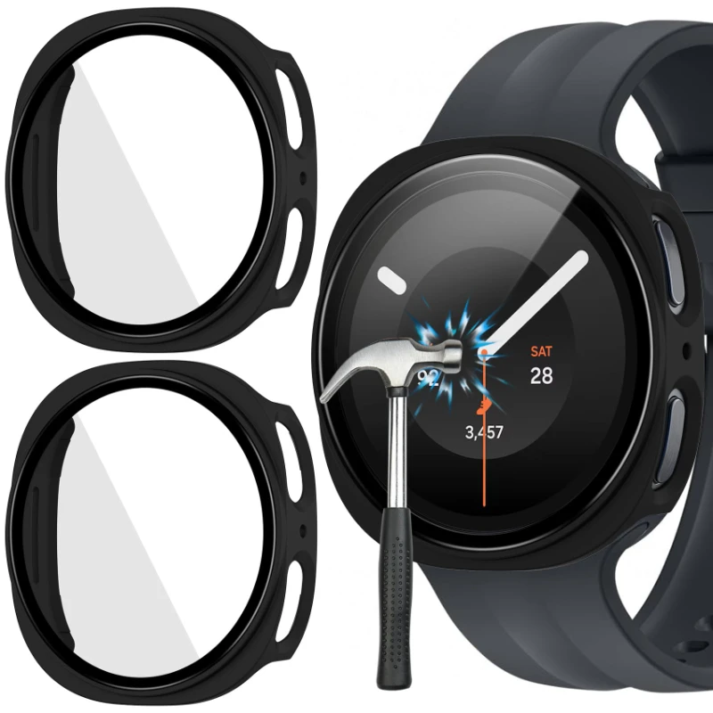 2-Pack Tempered Glass Screen Protector and Shell Case for Smartwatch - Anti-Scratch Bumper Design