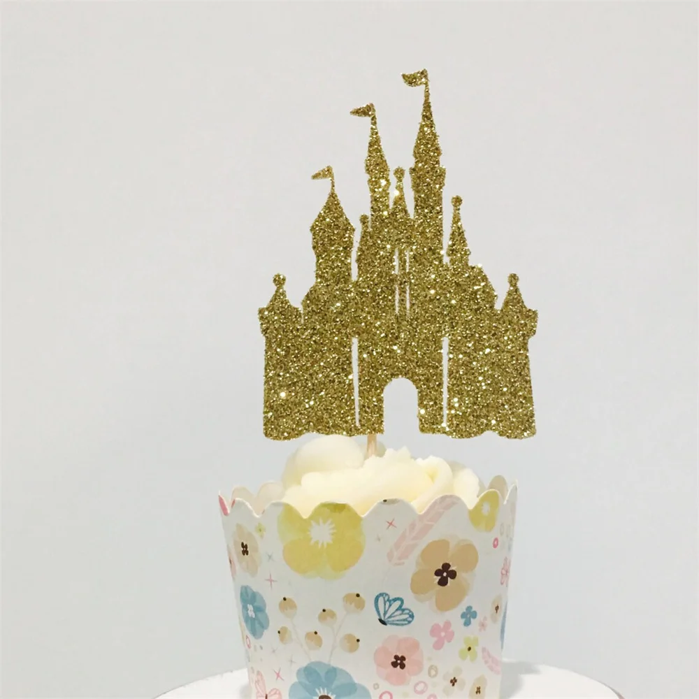 24 Pezzi Glitter Castle Cupcake Topper, Castle Cupcake Topper, Princess Castle Cupcake Toppers, Girl Cupcake Topper, Princess