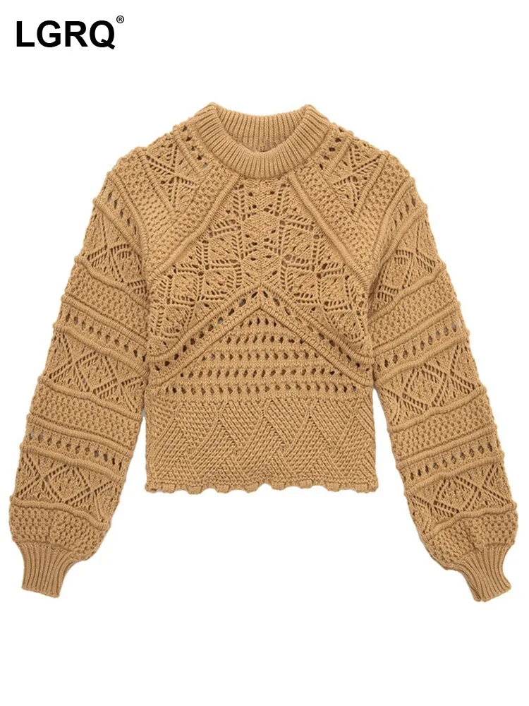 

LGRQ 2023 Fashion Loose Solid Color Knit Pattern Casual Pullover Women's High Quality Street Elegant Personality Sweater 19Z1721