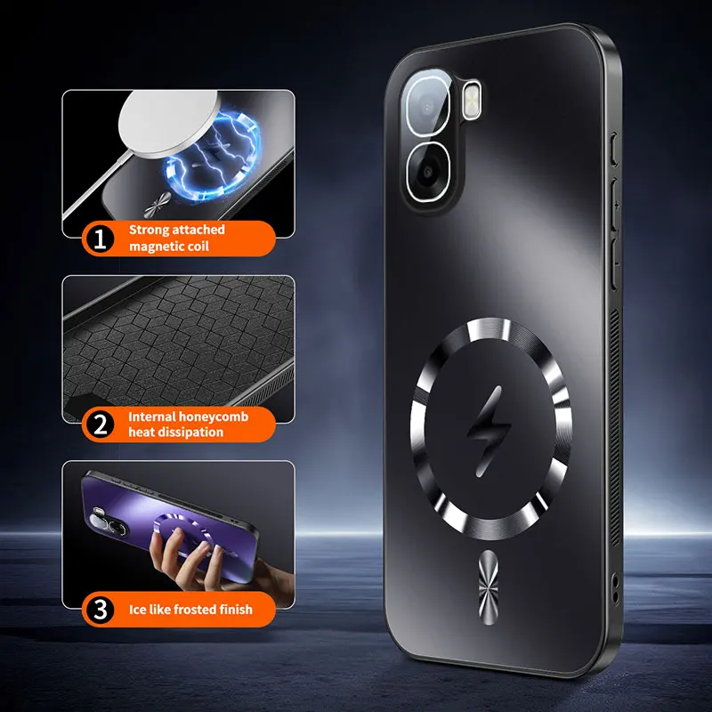 Enhanced Magnetic Shockproof Back Cover with Camera Lens Protection and Wireless Charging Compatibility