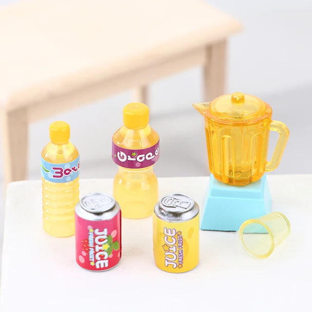 6Pcs/Set 1:12 Dollhouse Miniature Juicer Drink Bottle Cup Kitchen Kitchenware Pretend Doll House Food Kitchen Toy Accessories 2