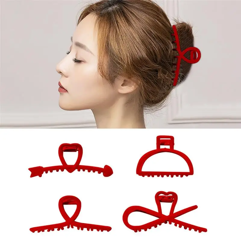 

4 шт. Модные женские заколки для волос красного цвета элегантные Геометрические металлические полые заколки для Волос акула головной убор заколка Краб аксессуары для волос
