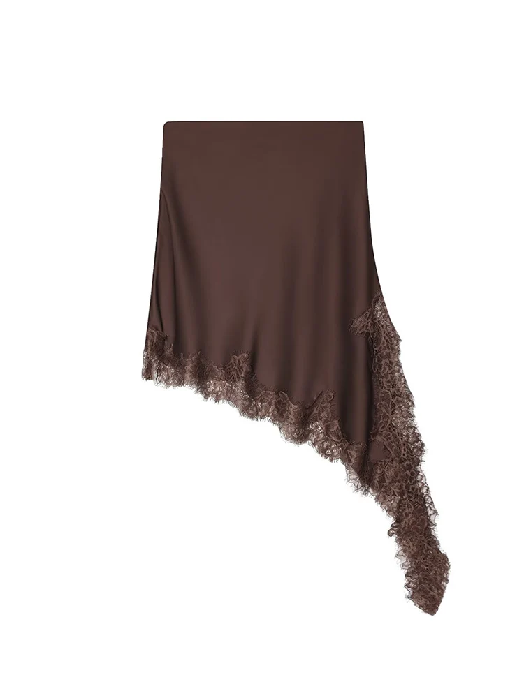 Women Sexy Lace Asymmetrical Skirts Chic Satin High Waist Street Short Skirt Summer Casual Solid Irregular Skirt Female Clothing